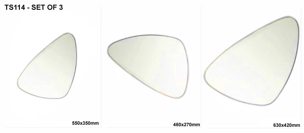 TS114 Wall décor mirror modern small triangular rounded silver frame set of 3